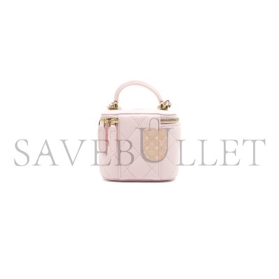 CHANEL MINI TOP HANDLE VANITY WITH CHAIN LIGHT PINK LAMBSKIN GOLD HARDWARE  (10*9*7cn)